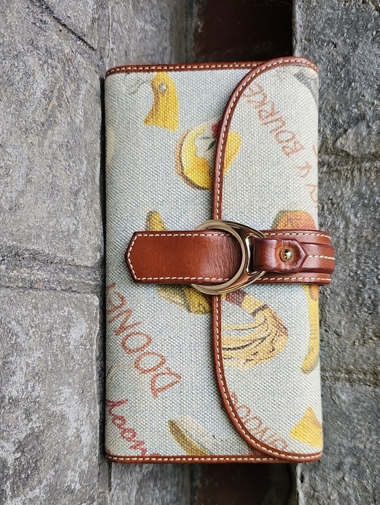 Dooney & Bourke Handbags - Dooney & Bourke Yellow Banana Print Canvas Wallet with Brown Leather Trim